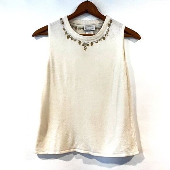 Designers Originals Sweater Set Cardigan/Shell Cream Metallic Embroidery 2 Piece - Picture 4 of 12